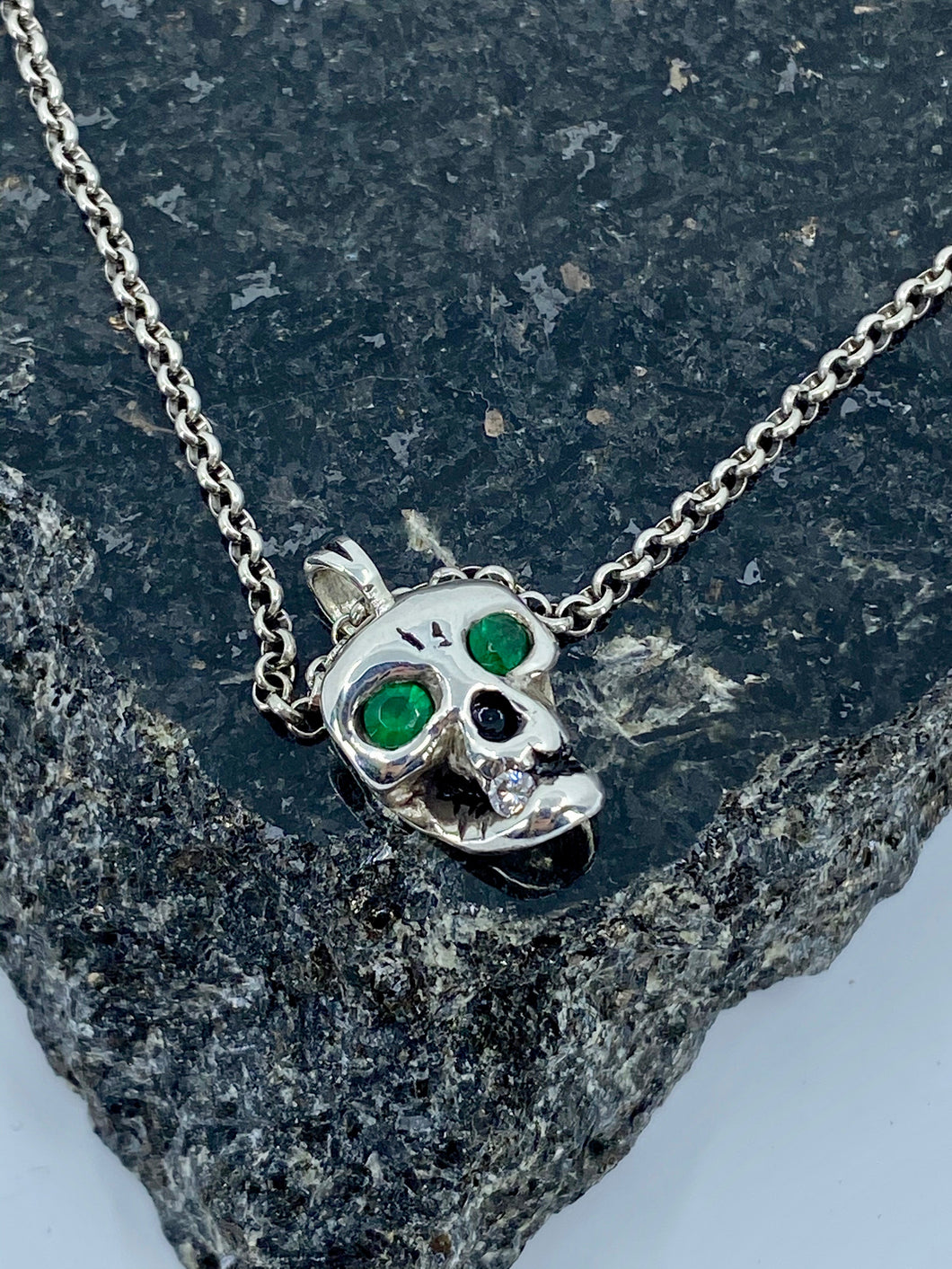 Skull Pendant with Emeralds