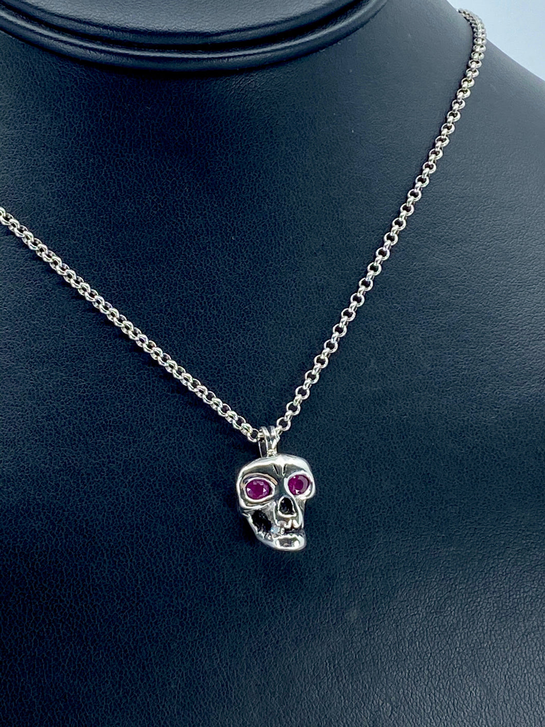 Skull Pendant with Rubies Necklace